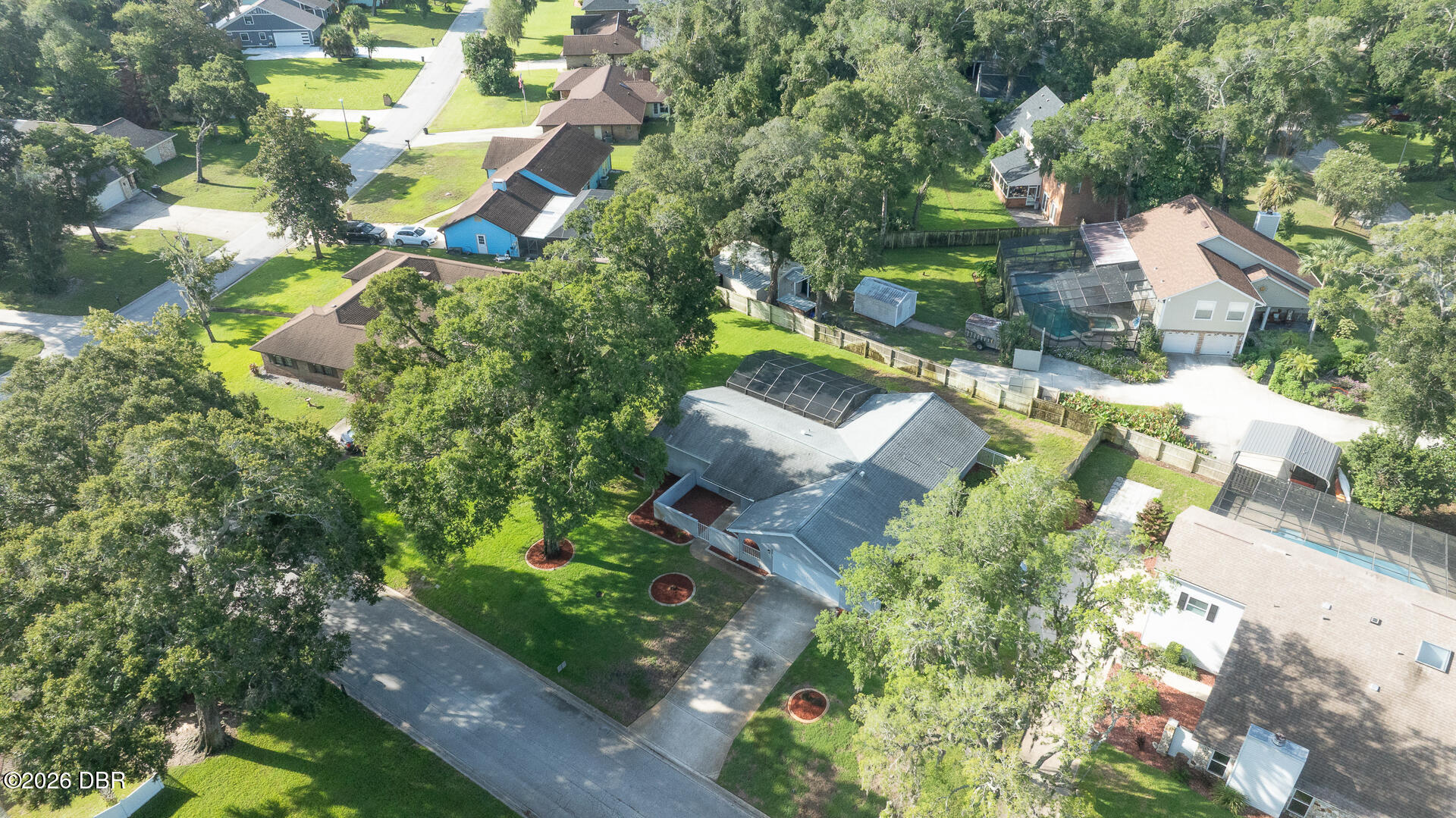 Aerial view of 4 Baywood Drive and Tomoka Oaks